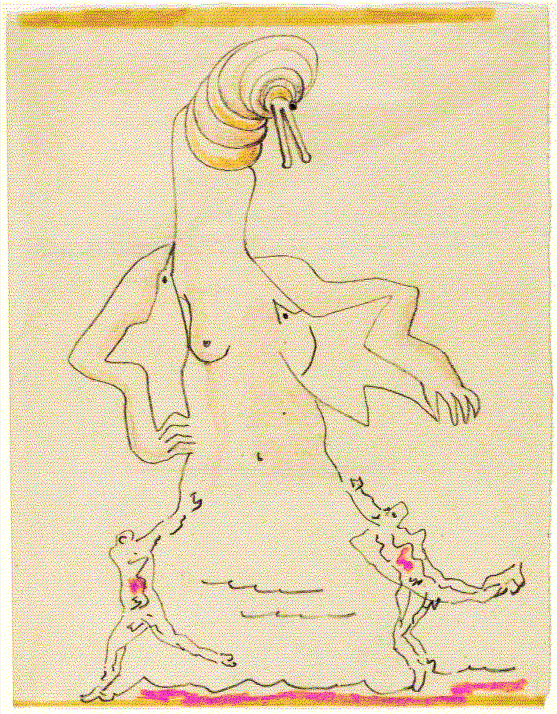 An abstract figure drawn using the exquisite corpse process.
